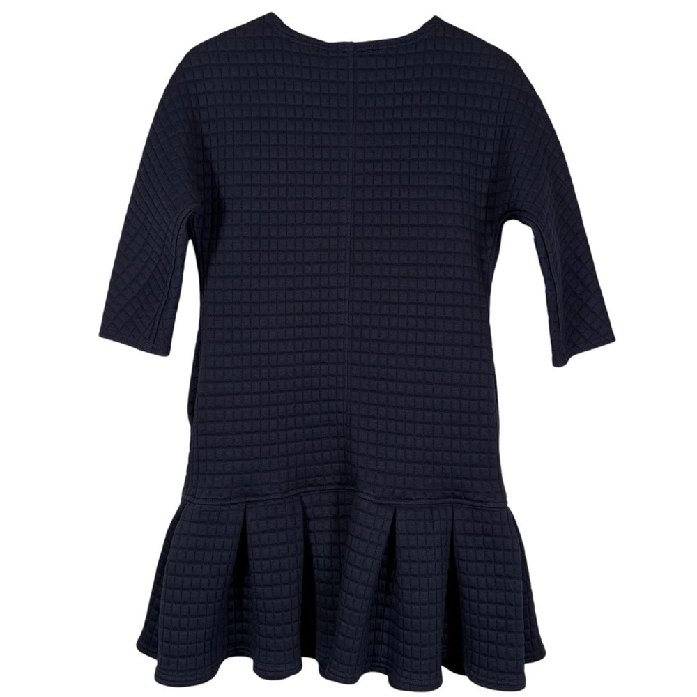 SEA New York Size 4 Navy Blue Quilted Pleated Drop Waist 3/4 Sleeve Mini Dress - Picture 2 of 6